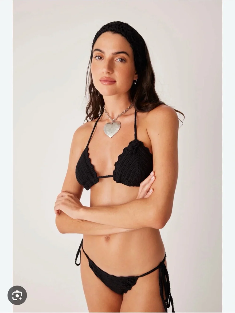 Frankie's Bikinis Makenzie Black Crochet Tie-Side Triangle Bikini Set